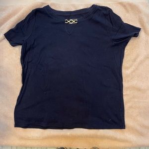 TALBOTS - Navy Short-Sleeve Blue Tee Shirt w/Decorative “Bridle” decor Size 1X